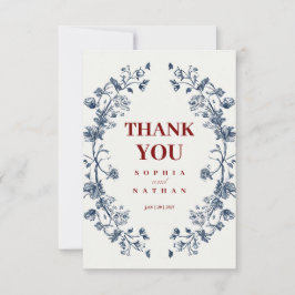 Elegante Boda Floral Azul Tarjeta de agradecimient