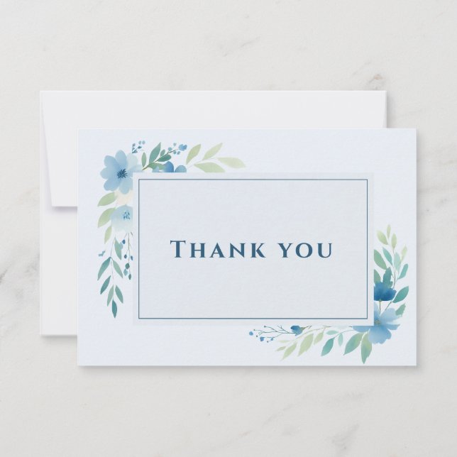 Elegante Boda Floral Azul Tarjeta de agradecimient (Reverso)