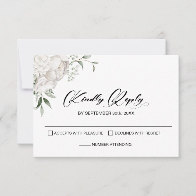Elegante Boda Floral Blanca RSVP (Anverso)