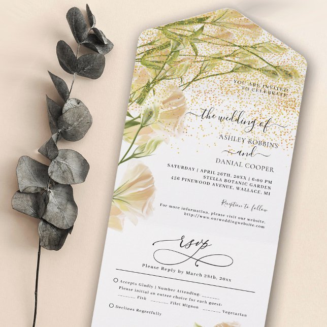 Elegante Boda Floral Blanco Todo En Una Invitación (Subido por el creador)