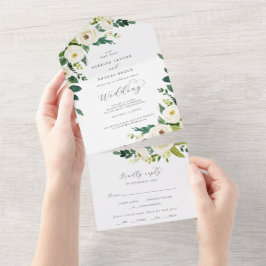 Elegante Boda Floral Blanco Todo En Una Invitación