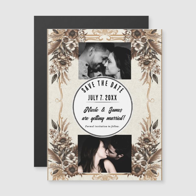 Elegante Boda floral bohemia vintage Save Date (Anverso/Reverso)