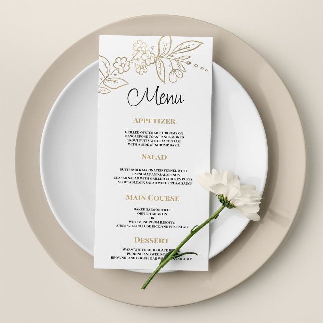 Elegante Boda floral de oro blanco simple Menú (Elegant white gold simple floral Wedding Menu)