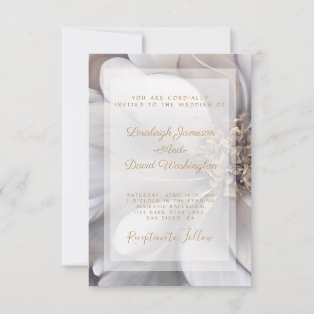 Elegante boda floral de oro y plata Invitación (Anverso)