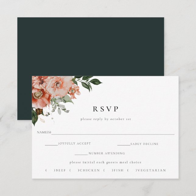 Elegante Boda Floral de Otoño RSVP Comida (Anverso / Reverso)