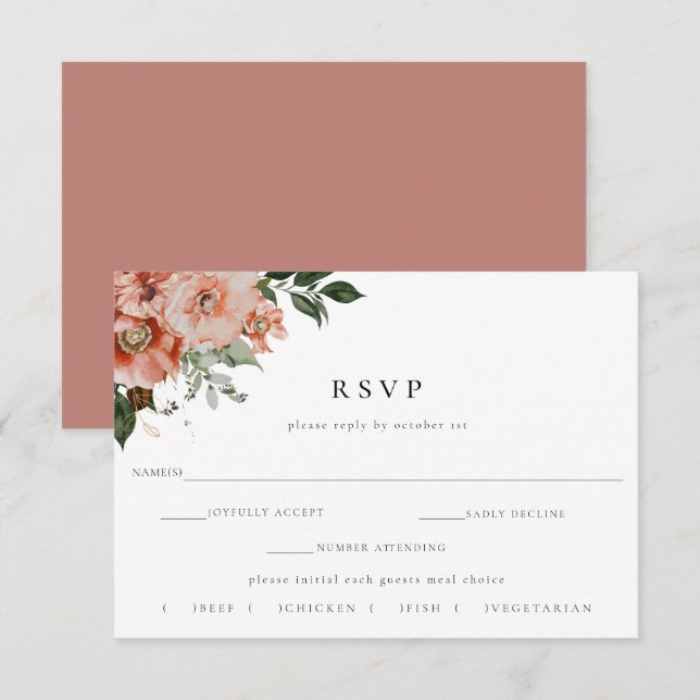 Elegante Boda Floral de Otoño RSVP Comida (Anverso / Reverso)