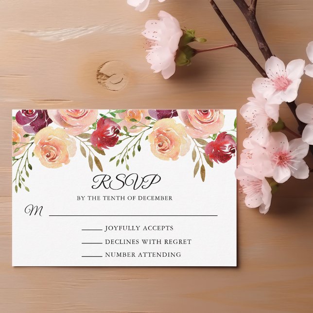 Elegante Boda Floral de Peach Peony RSVP (Subido por el creador)