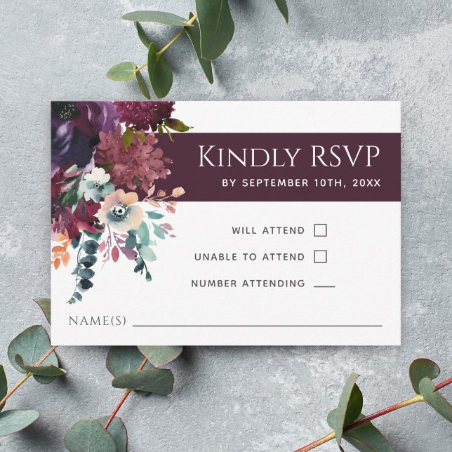 Elegante Boda Floral De Vino Lujoso RSVP (Subido por el creador)