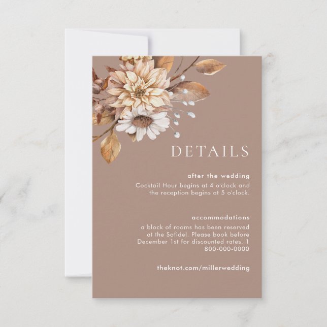 Elegante Boda floral detalles tarjetas de cierre (Anverso)