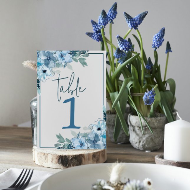 Elegante Boda Floral Dusty Azul número de mesa (Subido por el creador)