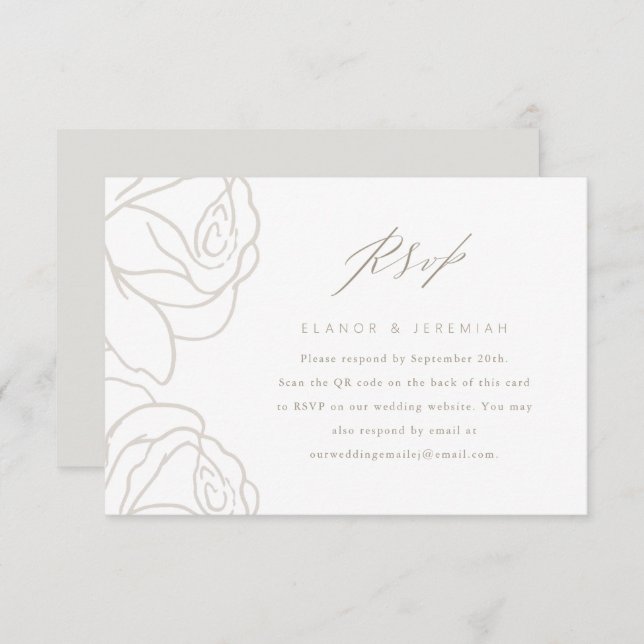 Elegante Boda Floral Gris RSVP con código QR (Anverso / Reverso)