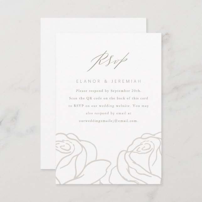 Elegante Boda Floral Gris RSVP con código QR (Anverso / Reverso)