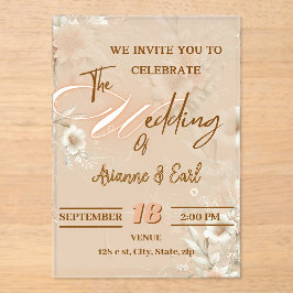 Elegante Boda floral invitación acrílica