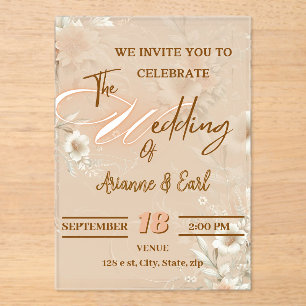 Elegante Boda floral invitación acrílica