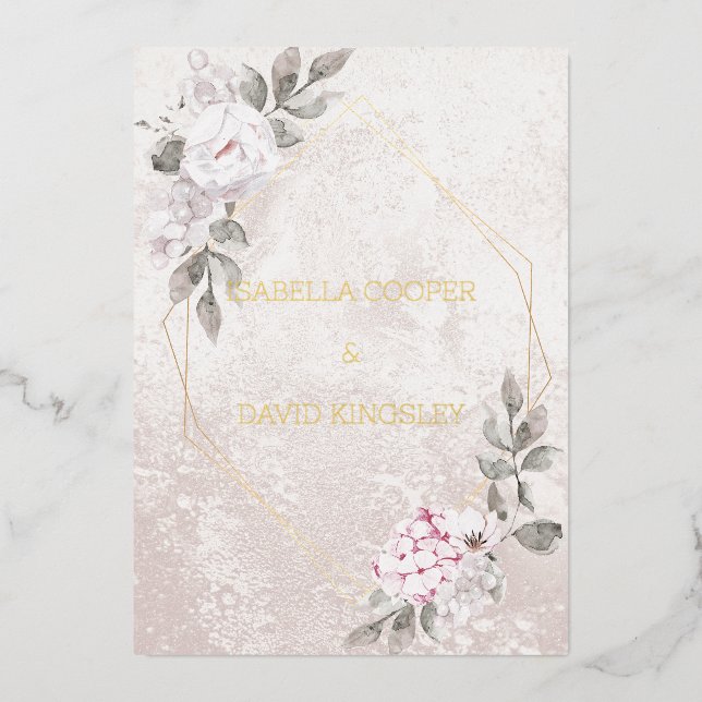 Elegante Boda floral | Invitación al Relieve metal (Anverso)