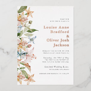 Elegante Boda floral Invitación al Relieve metaliz