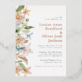 Elegante Boda floral Invitación al Relieve metaliz