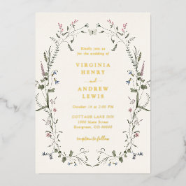 Elegante Boda floral Invitación al Relieve metaliz