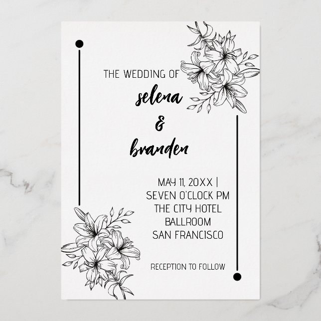 Elegante Boda floral Invitación al Relieve metaliz (Anverso)