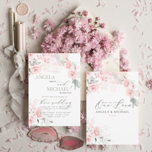 Elegante Boda Floral Invitación Boho Rubor Pink (Subido por el creador)