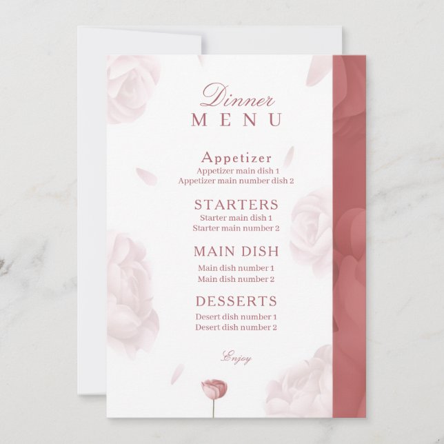 Elegante Boda Floral Invitación y Menú Ca (Anverso)