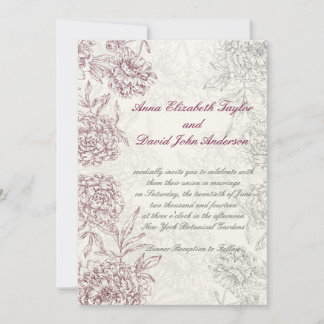 Elegante Boda Floral Invitaciones a Crema Vino Roj