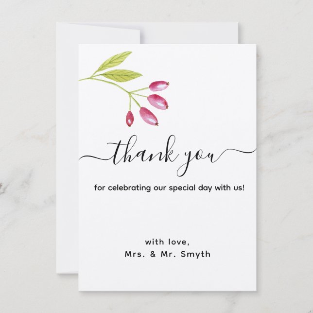 Elegante Boda floral moderno Tarjeta de agradecimi (Anverso)