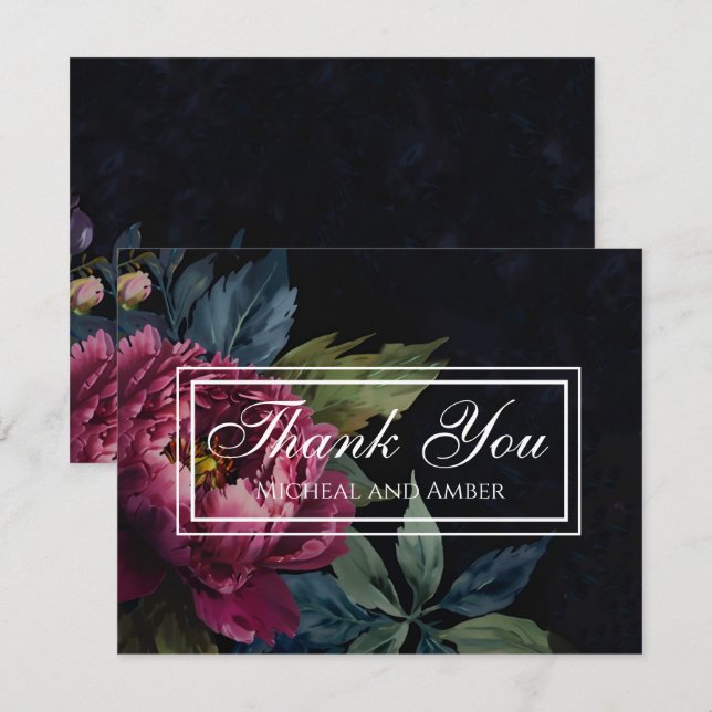 Elegante Boda floral rosa oscuro Gracias tarjeta (Anverso / Reverso)