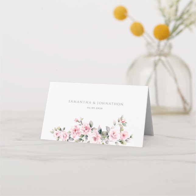 Elegante Boda floral rosa plegado tarjeta de lugar (Reverso)