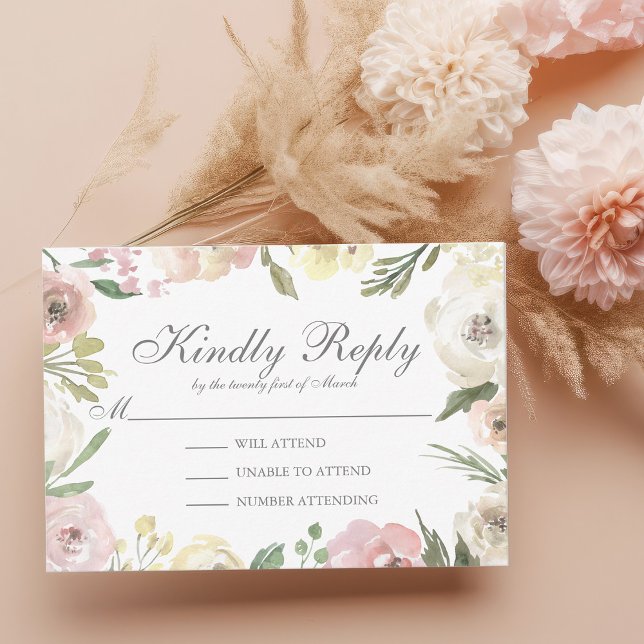 Elegante Boda floral rosa Rubor Kindly RSVP Card (Subido por el creador)
