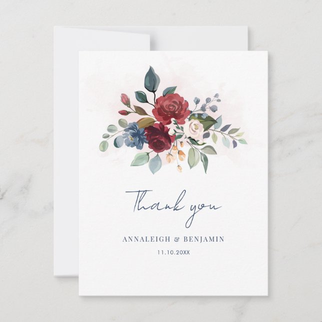 Elegante Boda Floral Script Gracias (Anverso)