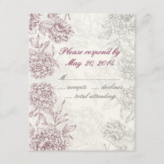 Elegante Boda Floral Tarjetas RSVP Vino Crema Roja