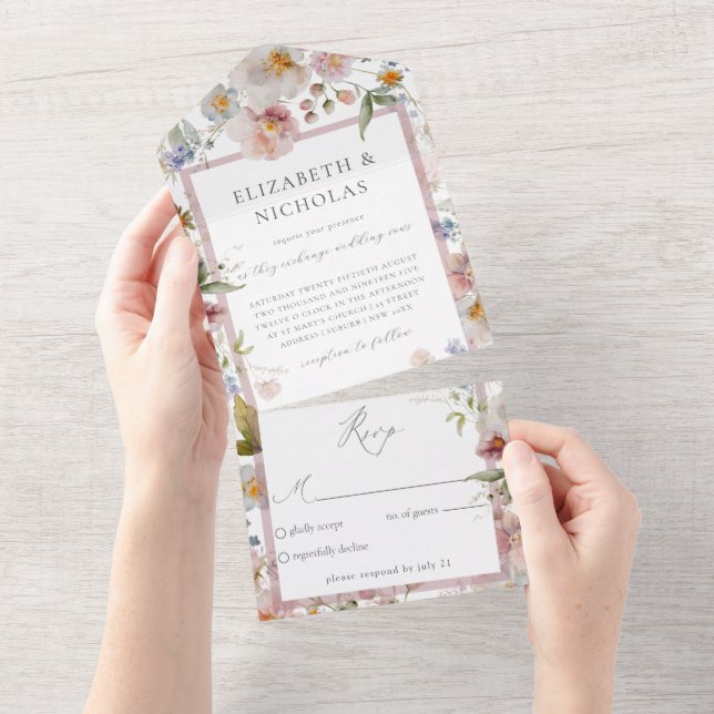 Elegante Boda Floral Todo En Una Invitación (desgarro)