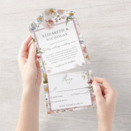 Elegante Boda Floral Todo En Una Invitación
