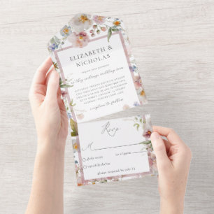 Elegante Boda Floral Todo En Una Invitación