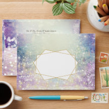 Elegante Boda Geométrico Purple Blue Gold