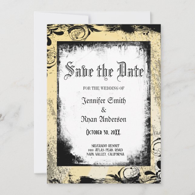 Elegante boda gótica salva la cita Invitación (Anverso)