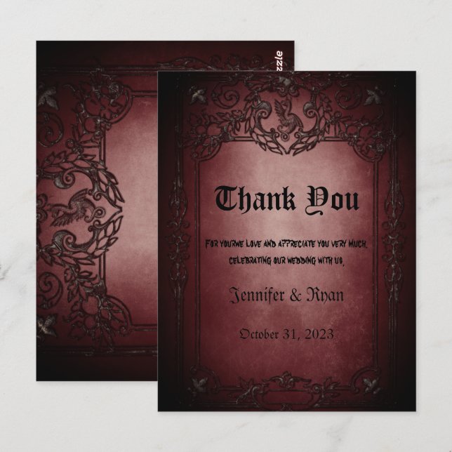 Elegante boda gótico - Tarjeta de agradecimiento (Anverso / Reverso)