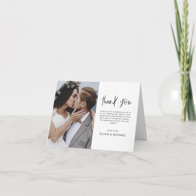 Elegante Boda Gracias Invitación Fotográfica (Anverso)