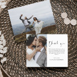 Elegante Boda Gracias Invitación Fotográfica<br><div class="desc">Boda minimalista Gracias Cartas que tienen una foto en la parte delantera y trasera. Las tarjetas de agradecimiento contienen una moderna tipografía de escritura cursiva con letras a mano que son elegantes,  simples y modernas para usar después de la celebración del día de la boda.</div>