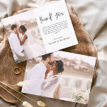 Elegante Boda Gracias Invitación Fotográfica<br><div class="desc">Boda minimalista Gracias Cartas que tienen una foto en la parte delantera y trasera. Las tarjetas de agradecimiento contienen una moderna tipografía de escritura cursiva con letras a mano que son elegantes,  simples y modernas para usar después de la celebración del día de la boda.</div>