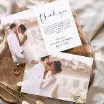 Elegante Boda Gracias Invitación Fotográfica<br><div class="desc">Boda minimalista Gracias Cartas que tienen una foto en la parte delantera y trasera. Las tarjetas de agradecimiento contienen una moderna tipografía de escritura cursiva con letras a mano que son elegantes,  simples y modernas para usar después de la celebración del día de la boda.</div>