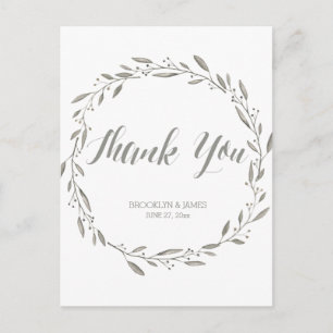 Elegante Boda Gracias Postales Gris Wreath