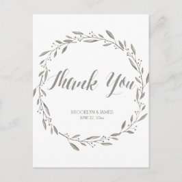 Elegante Boda Gracias Postales Gris Wreath