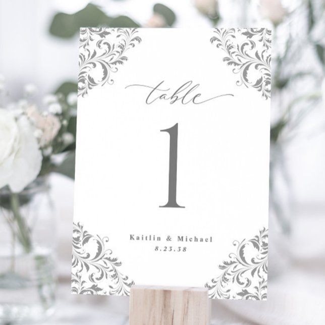 Elegante Boda gris plateado 5 x 7 tarjetas de núme (Subido por el creador)