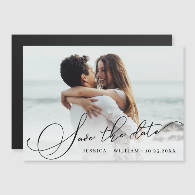 Elegante Boda Guardar la tarjeta de foto magnética (Anverso/Reverso)