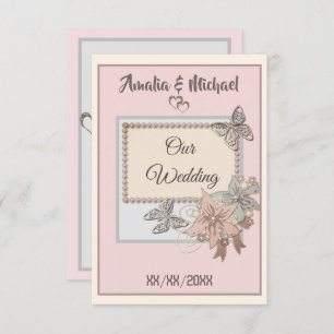 Elegante, boda, invitación al compromiso, mariposa