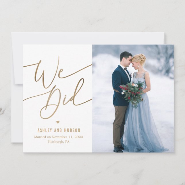 Elegante Boda  Invitación Elopement (Anverso)