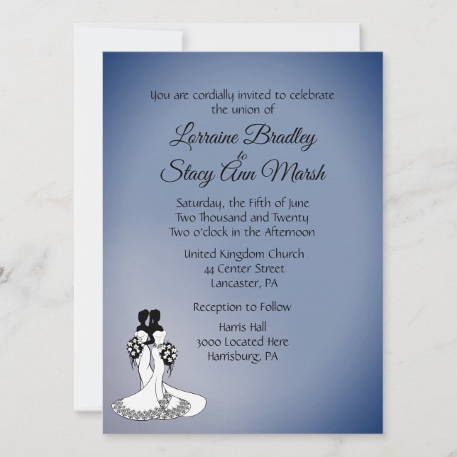 Elegante Boda lesbiana de 5,5" x 7,5" Invitación (Anverso)