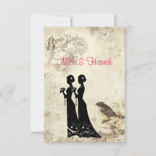 Elegante, Boda lesbiana, tarjeta RSVP de aves de n
